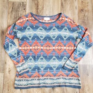 Denim Supply Ralph Lauren Women's M Sweater Top Blue Aztec Southwestern Print